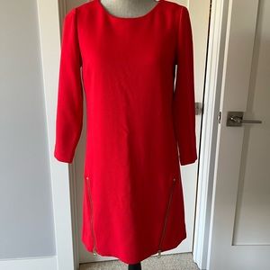 Jcrew red long sleeve dress with zipper size 2 new without tags